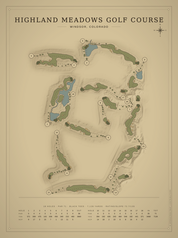 Highland Meadows Golf Course Map poster