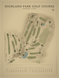 Highland Park Golf Course map poster, Vintage style, 12×16 / 18×24