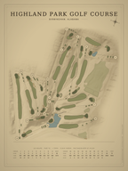 Highland Park Golf Course map poster, Vintage style, 12×16 / 18×24