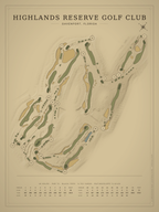 Highlands Reserve Golf Club course map poster, Vintage style, 12×16 / 18×24