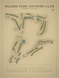 Hiland Park Country Club course map poster, Vintage style, 12×16 / 18×24
