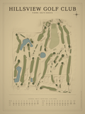 Hillsview Golf Club course map poster, Vintage style, 12×16 / 18×24