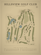 Hillsview Golf Club course map poster, Vintage style, 12×16 / 18×24