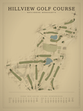 Hillview Golf Course map poster, Vintage style, 12×16 / 18×24