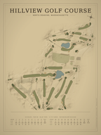 Hillview Golf Course map poster, Vintage style, 12×16 / 18×24