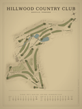 Hillwood Country Club course map poster, Vintage style, 12×16 / 18×24