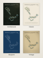 Hoakalei Country Club course map poster in four styles: Architectural, Classic, Blueprint and Vintage