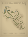 Holden Hills Country Club course map poster, Vintage style, 12×16 / 18×24