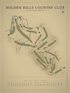 Holden Hills Country Club course map poster, Vintage style, 12×16 / 18×24