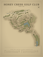 Honey Creek Golf Club course map poster, Vintage style, 12×16 / 18×24
