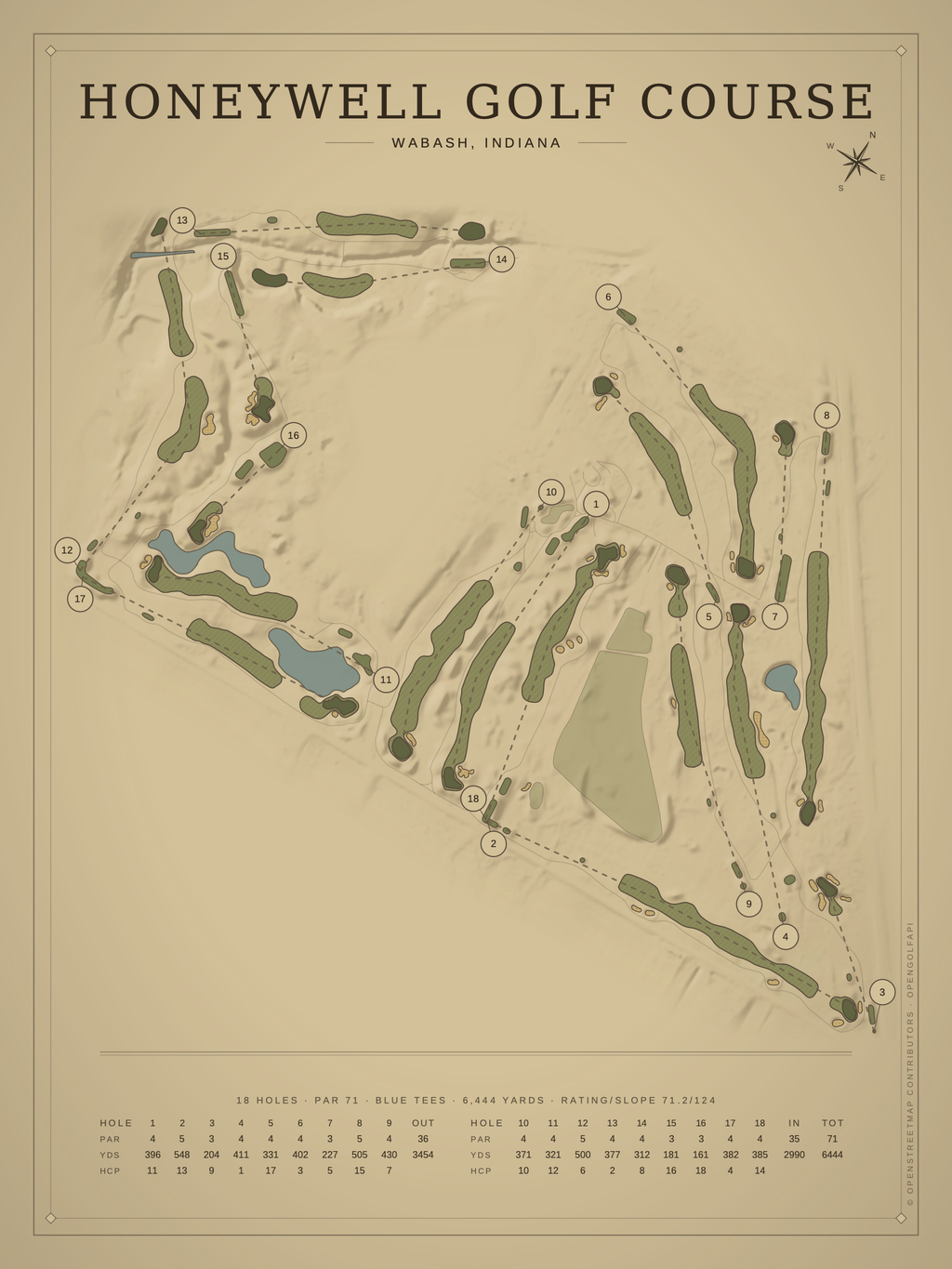 Honeywell Golf Course map poster, Vintage style, 12×16 / 18×24