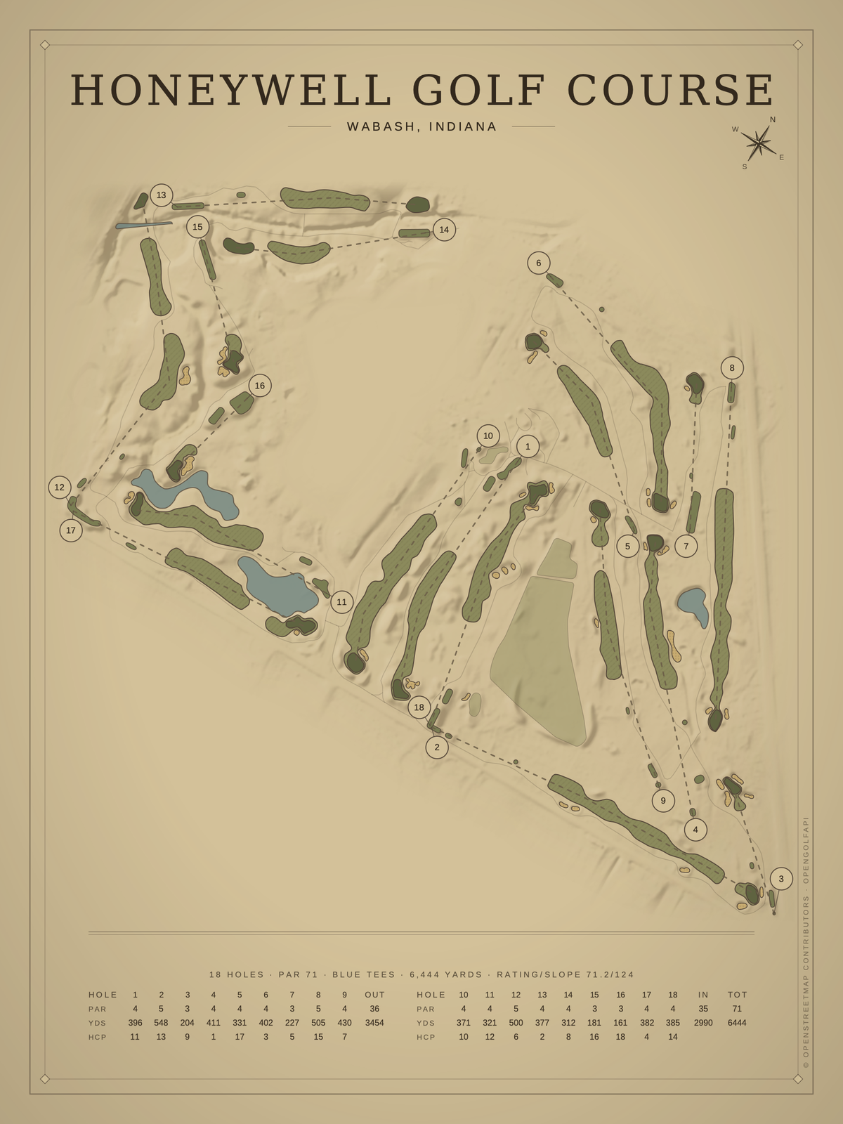Honeywell Golf Course map poster, Vintage style, 12×16 / 18×24
