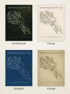 Hopmeadow Country Club course map poster in four styles: Architectural, Classic, Blueprint and Vintage