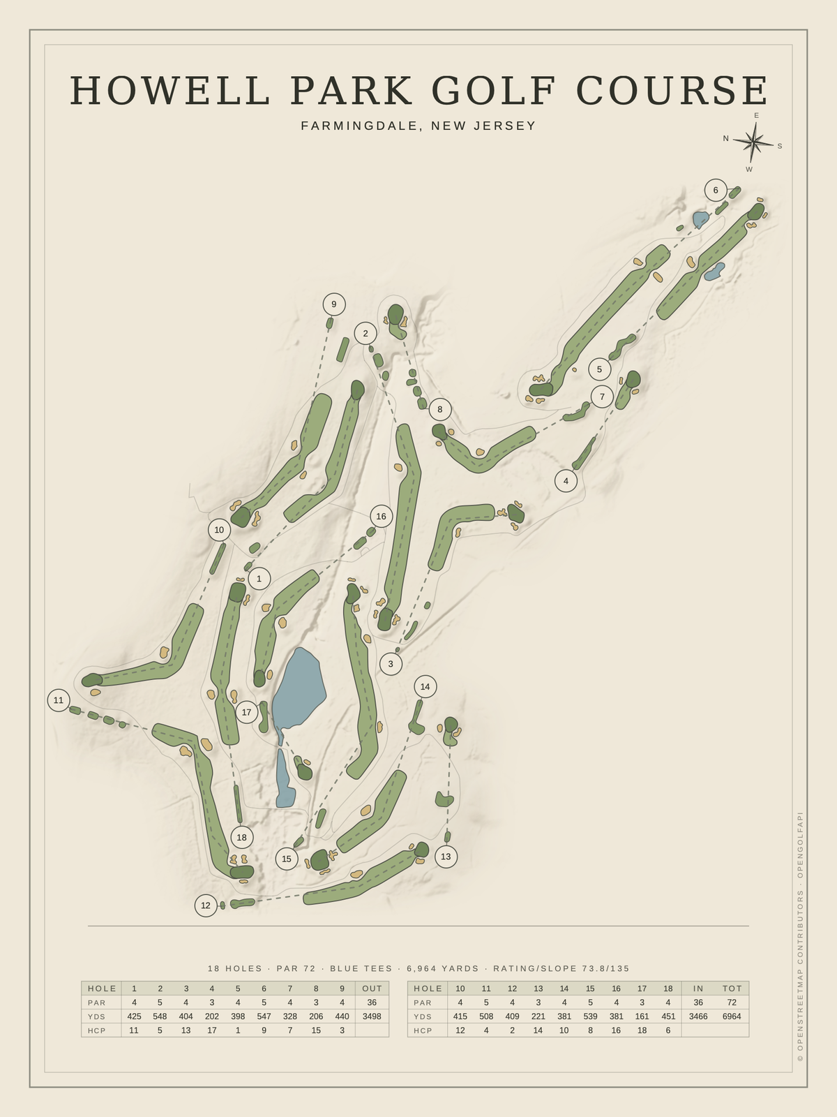 Howell Park Golf Course map poster, Classic style, 12×16 / 18×24