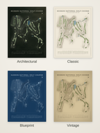 Hudson National Golf Course map poster in four styles: Architectural, Classic, Blueprint and Vintage