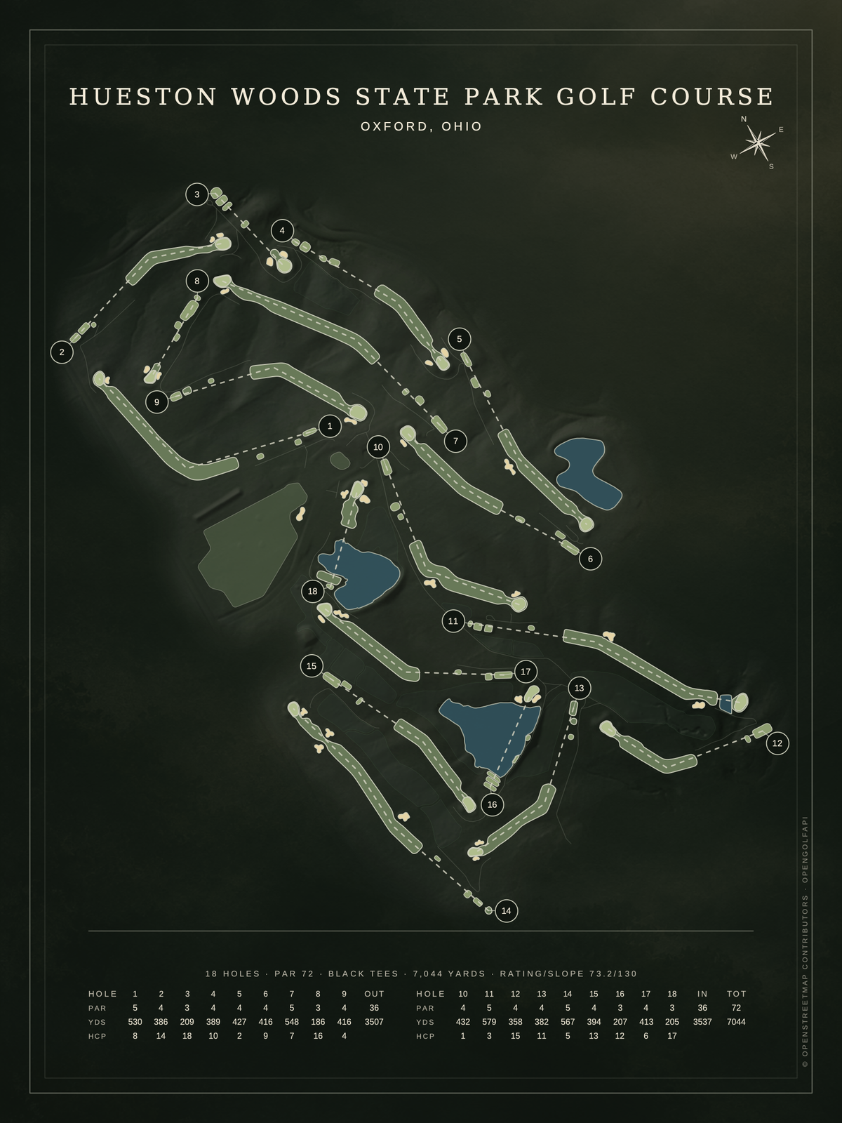 Hueston Woods State Park Golf Course map poster, Architectural style, 12×16 / 18×24