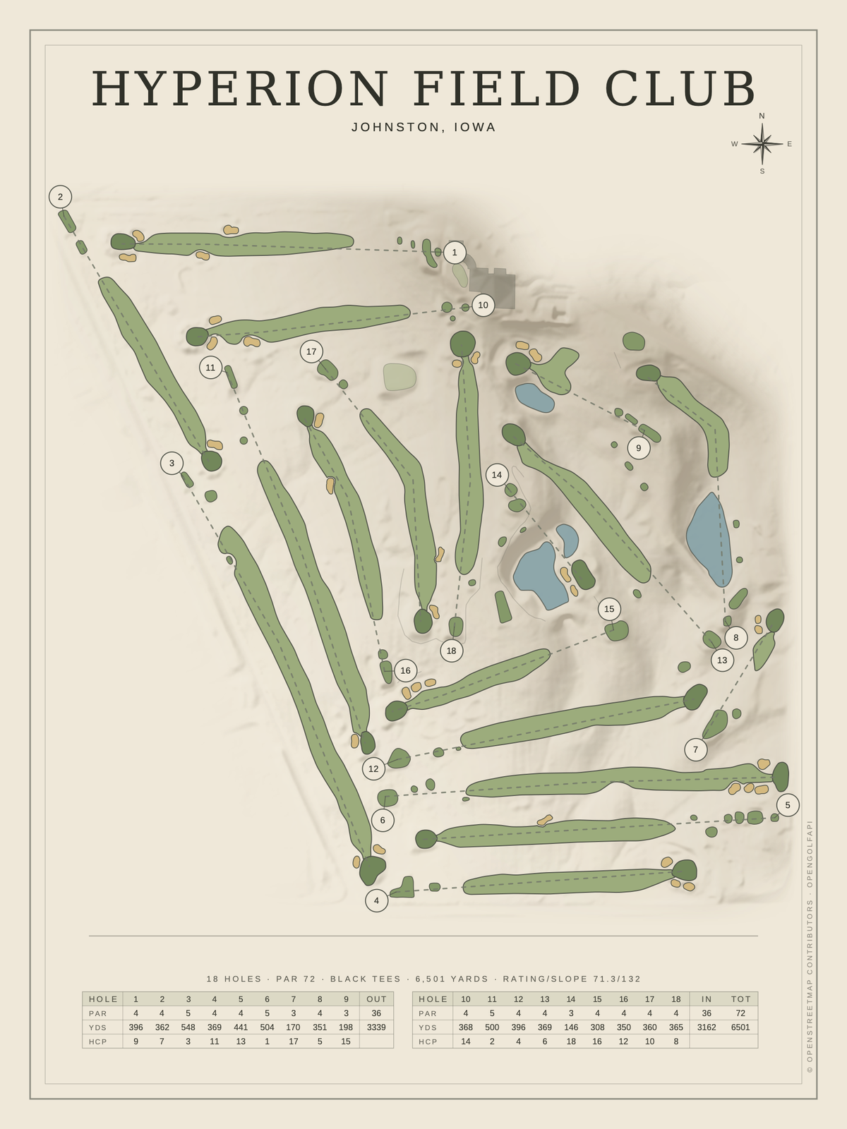 Hyperion Field Club course map poster, Classic style, 12×16 / 18×24