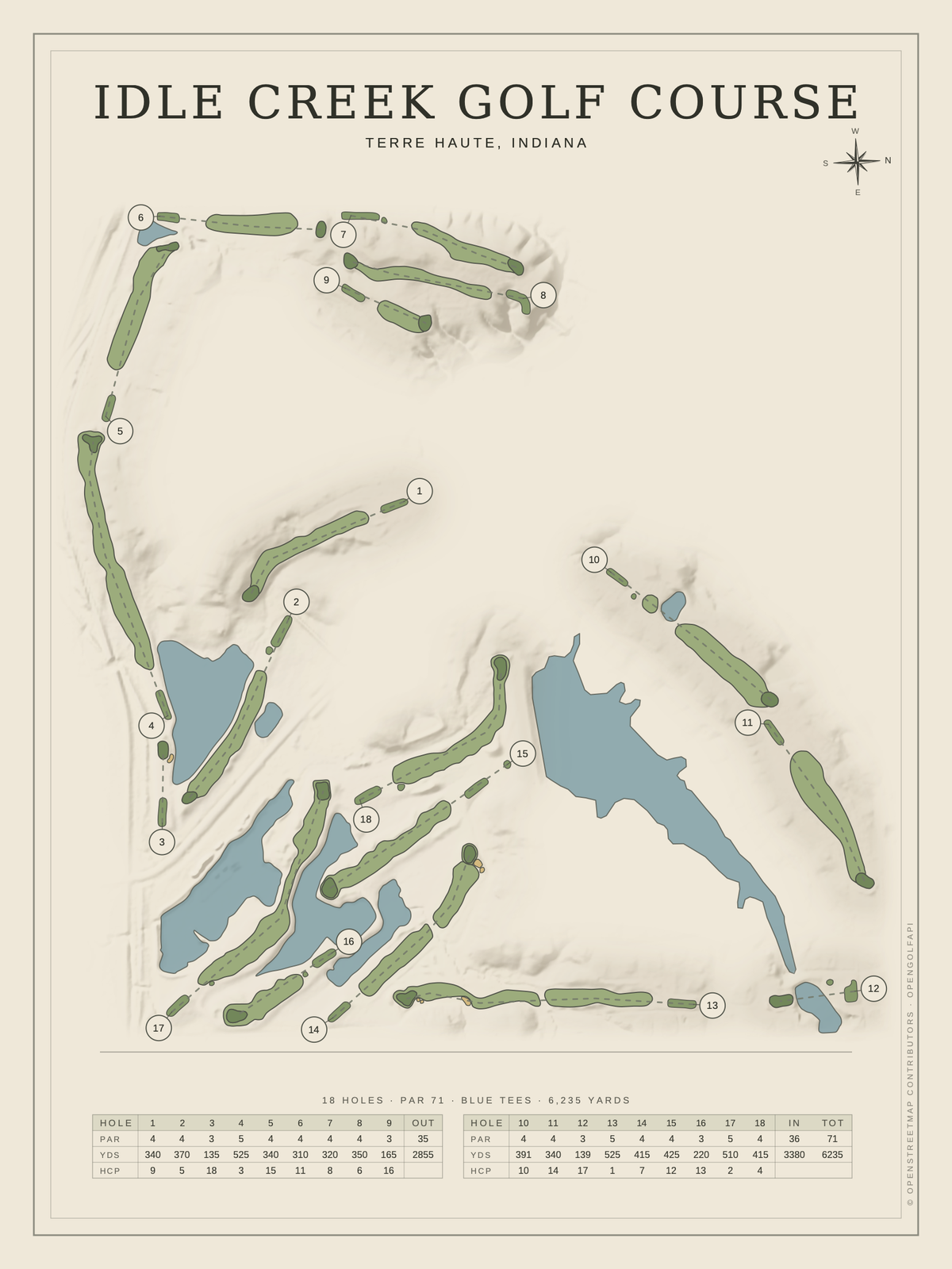Idle Creek Golf Course map poster, Classic style, 12×16 / 18×24