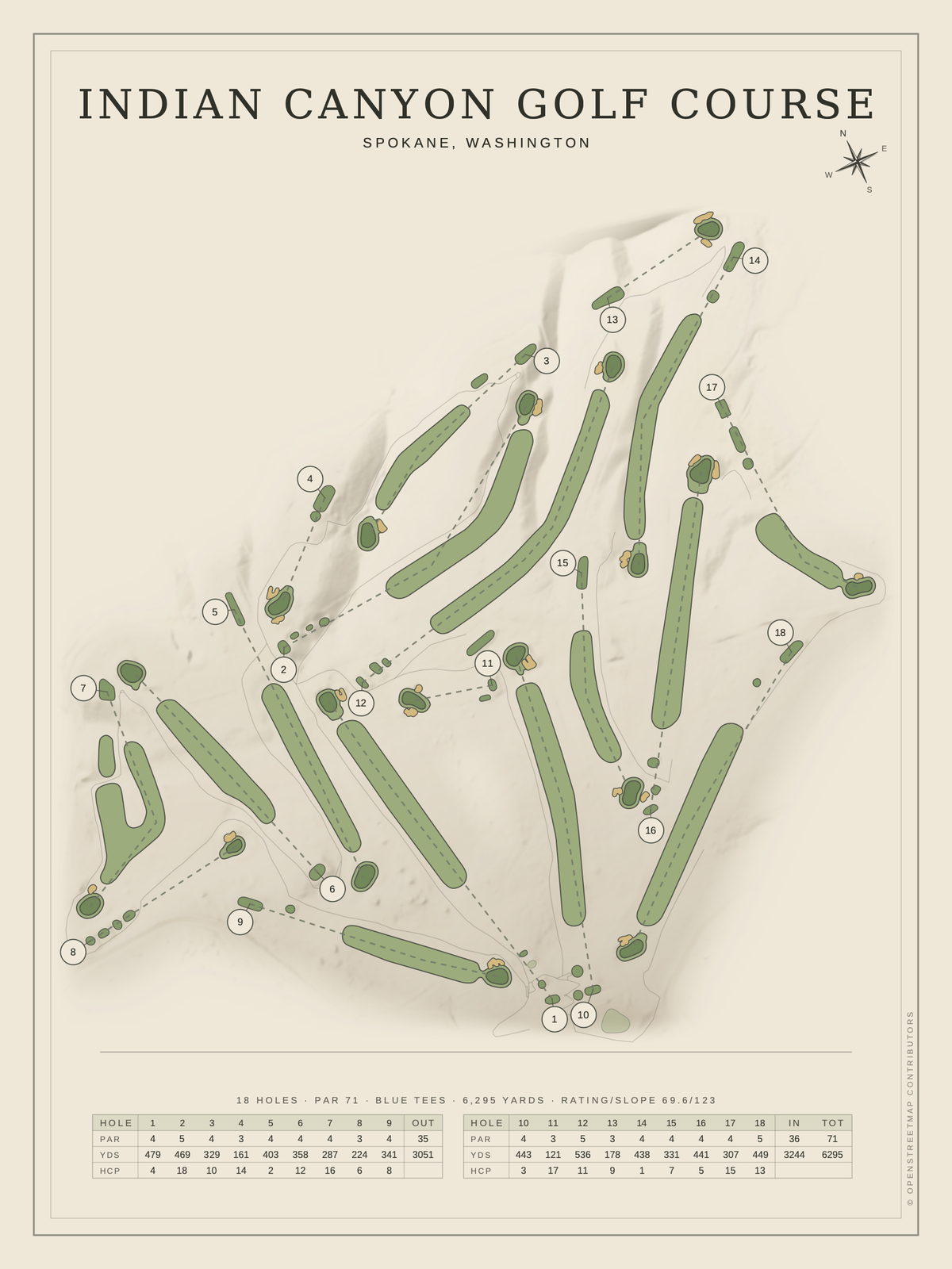 Indian Canyon Golf Course map poster, Classic style, 12×16 / 18×24