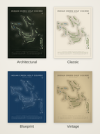 Indian Creek Golf Course map poster in four styles: Architectural, Classic, Blueprint and Vintage