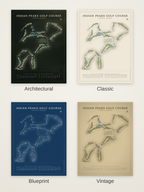 Indian Peaks Golf Course map poster in four styles: Architectural, Classic, Blueprint and Vintage
