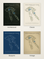 Indian Springs Golf Course map poster in four styles: Architectural, Classic, Blueprint and Vintage