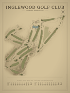 Inglewood Golf Club course map poster, Vintage style, 12×16 / 18×24