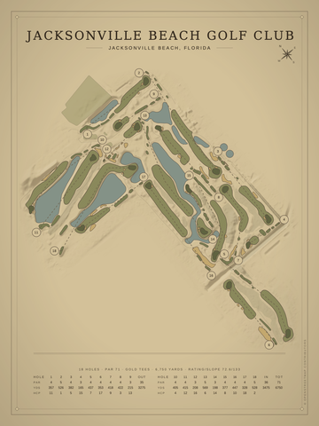Jacksonville Beach Golf Club Course Map poster
