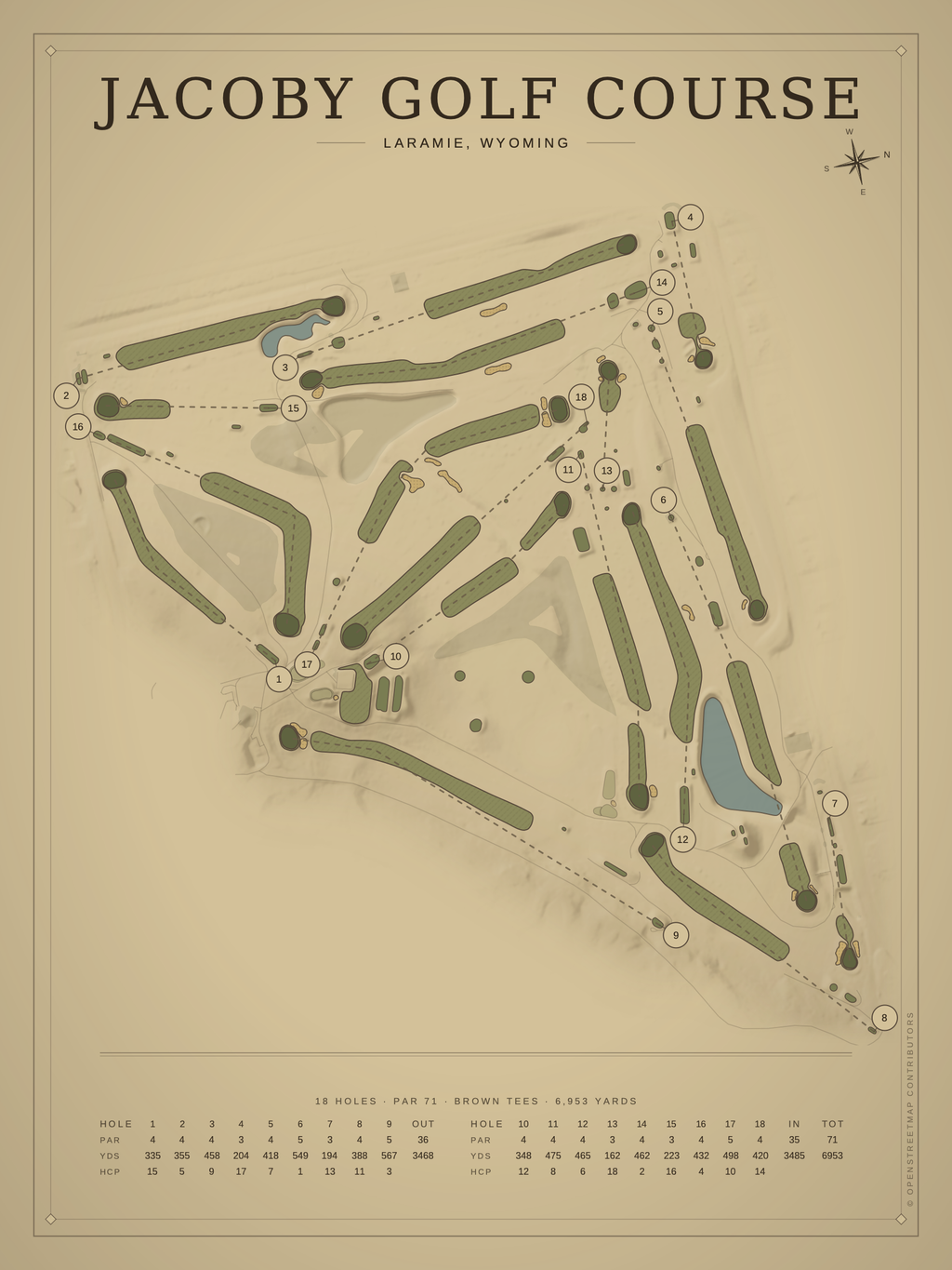Jacoby Golf Course map poster, Vintage style, 12×16 / 18×24