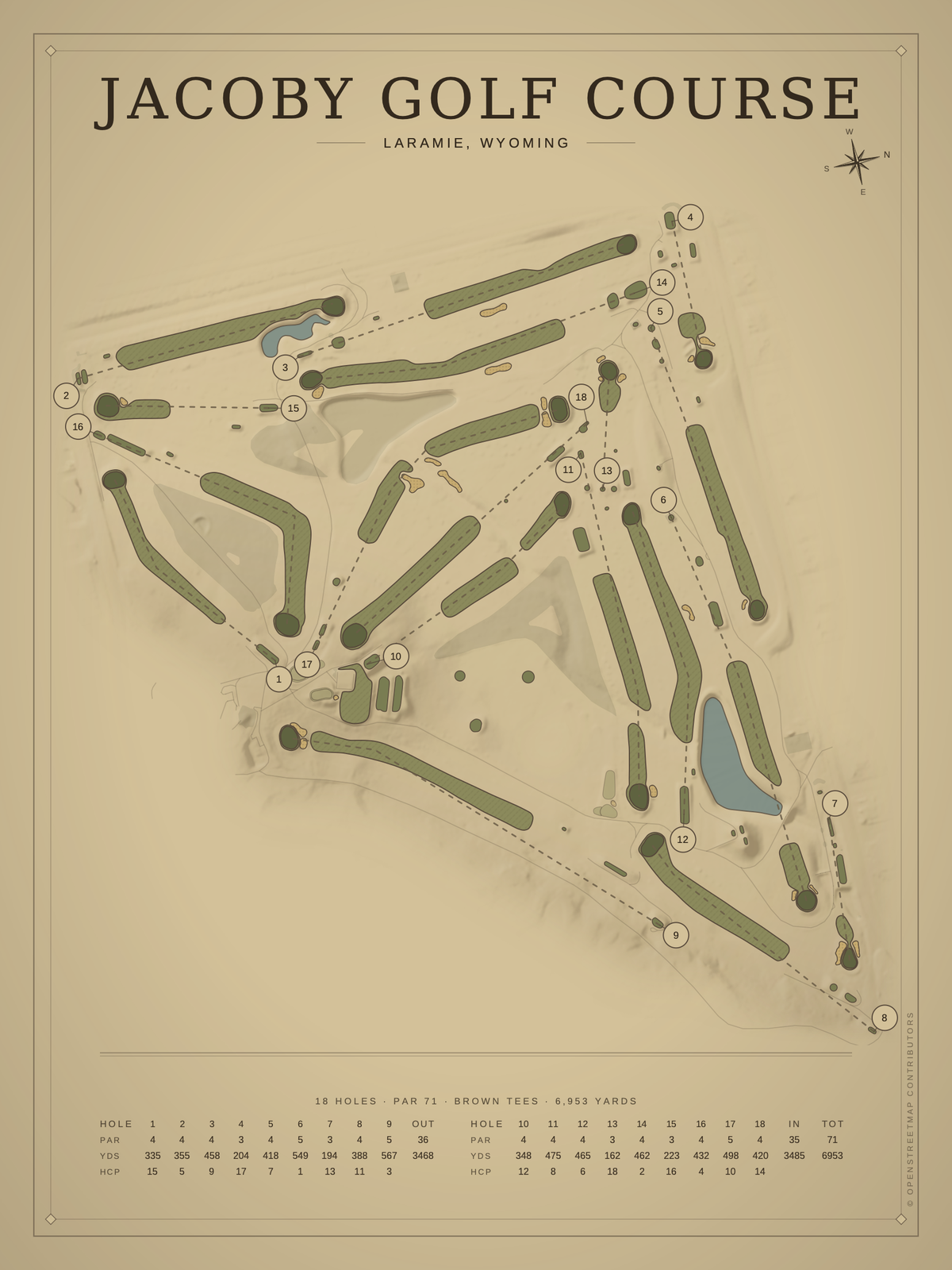 Jacoby Golf Course map poster, Vintage style, 12×16 / 18×24