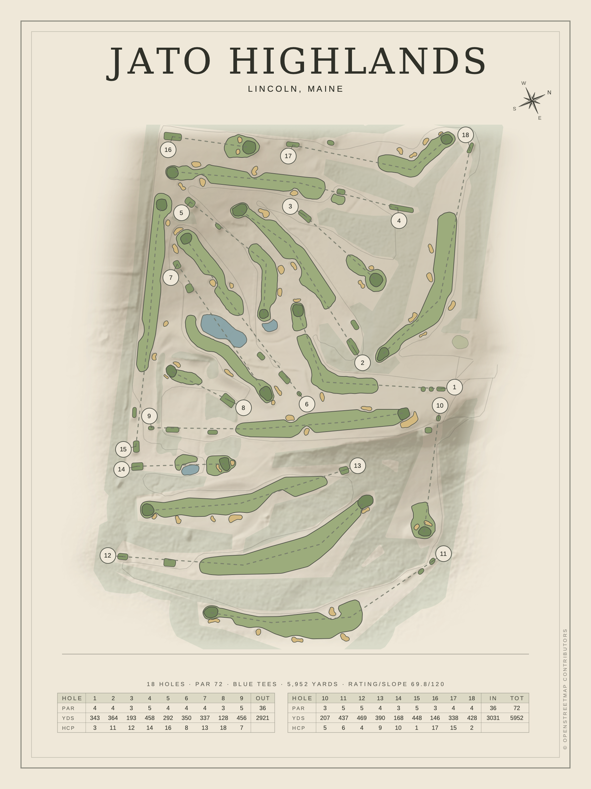 Jato Highlands course map poster, Classic style, 12×16 / 18×24