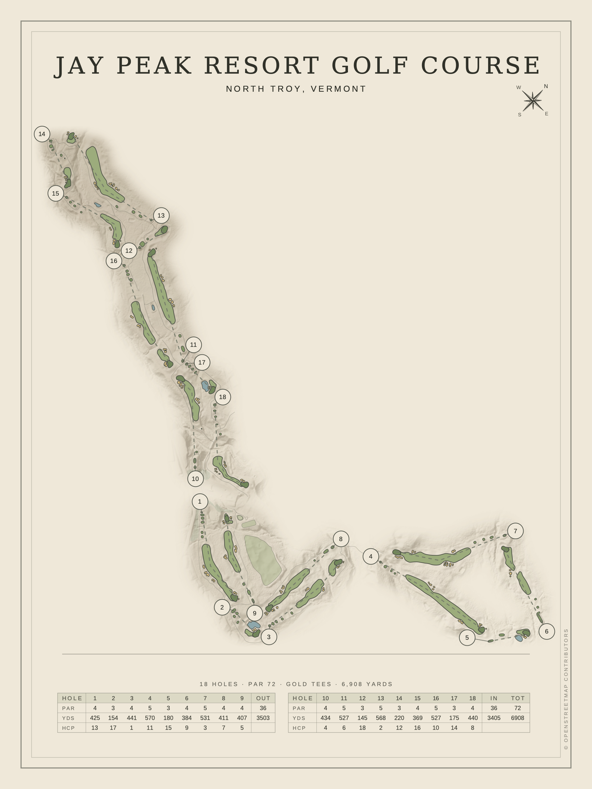 Jay Peak Resort Golf Course map poster, Classic style, 12×16 / 18×24