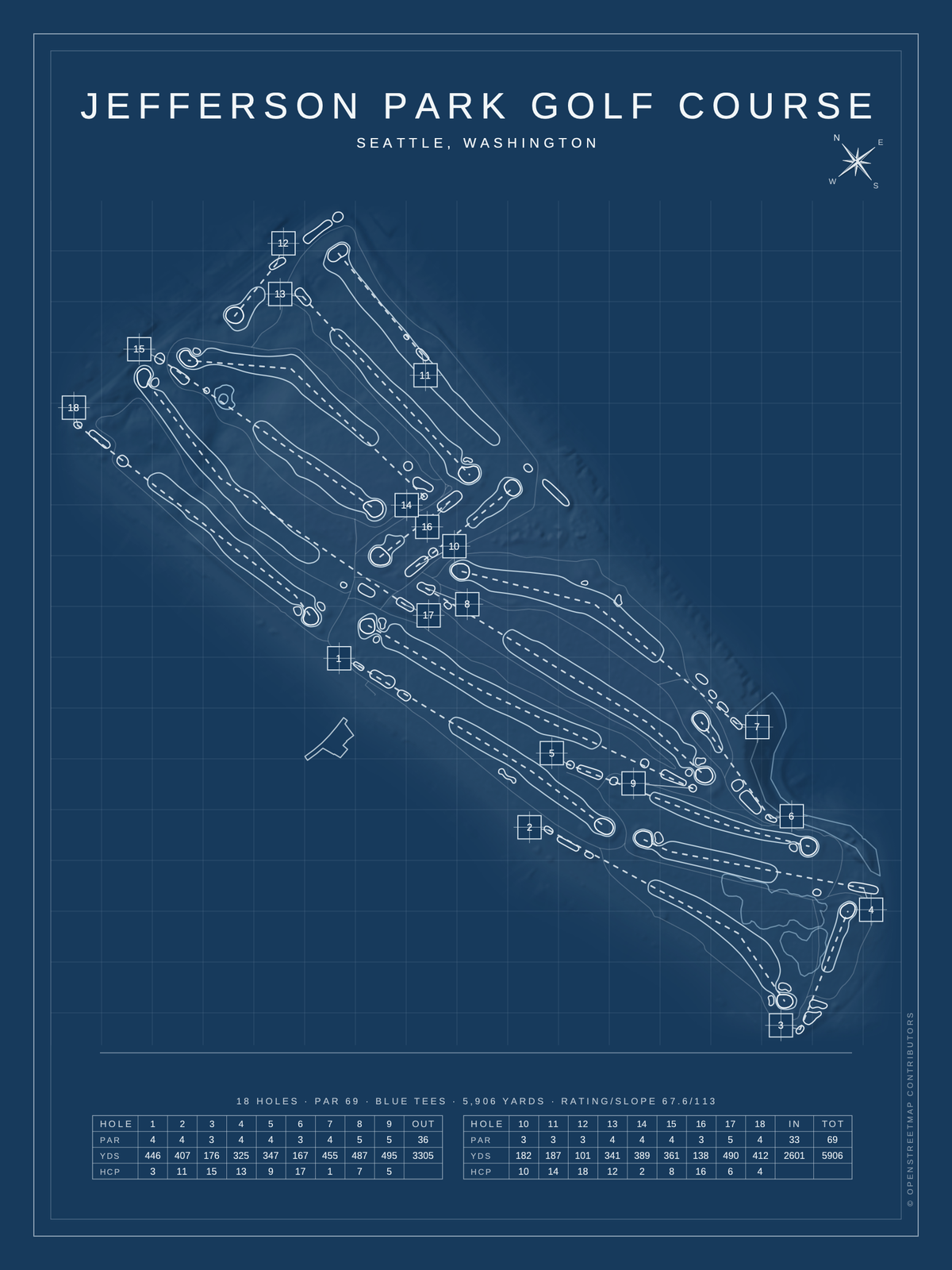 Jefferson Park Golf Course map poster, Blueprint style, 12×16 / 18×24