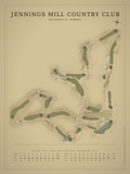 Jennings Mill Country Club course map poster, Vintage style, 12×16 / 18×24
