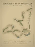 Jennings Mill Country Club course map poster, Vintage style, 12×16 / 18×24