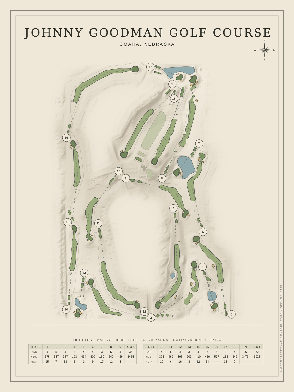 Johnny Goodman Golf Course map poster, Classic style, 12×16 / 18×24