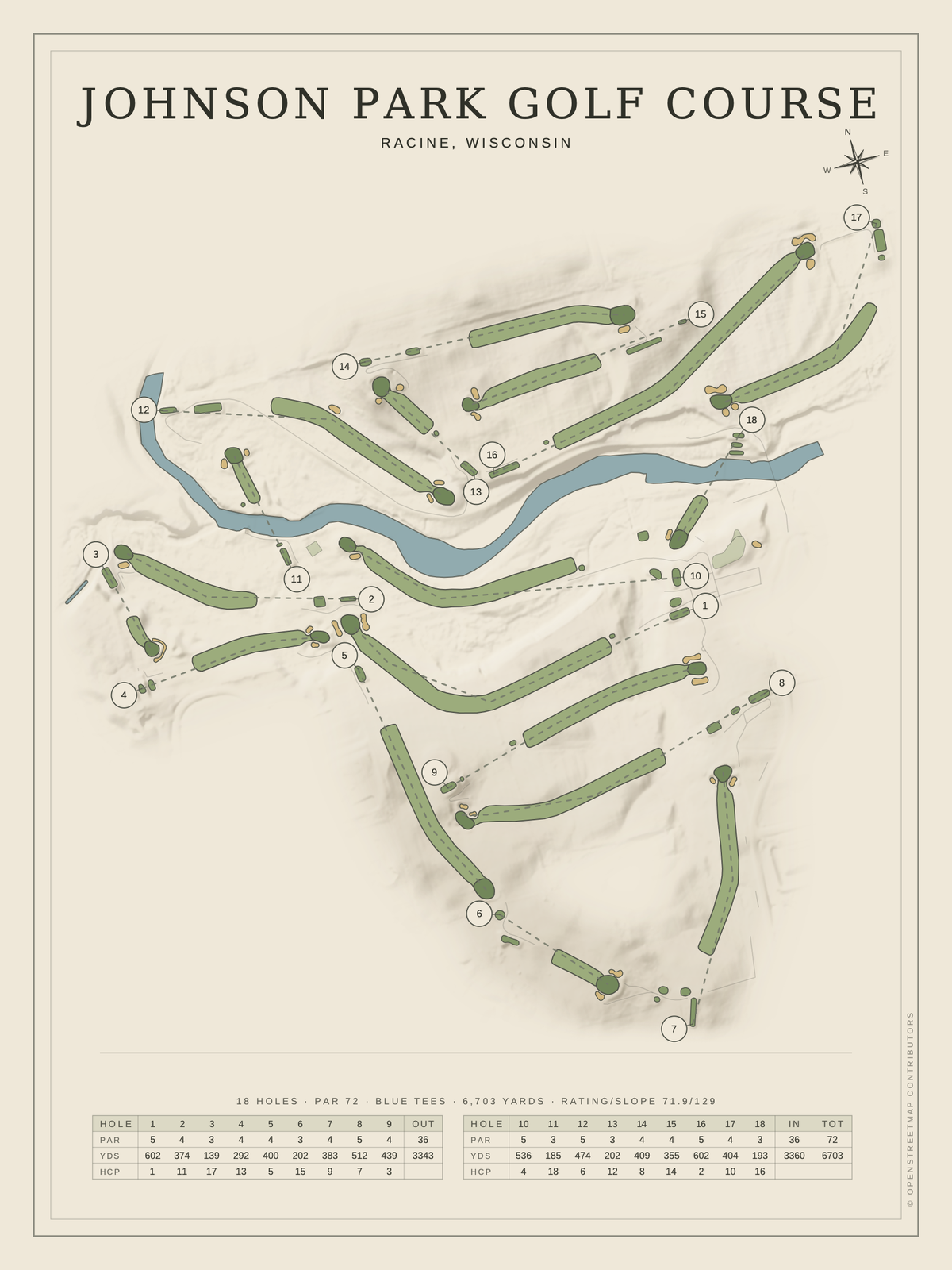 Johnson Park Golf Course map poster, Classic style, 12×16 / 18×24