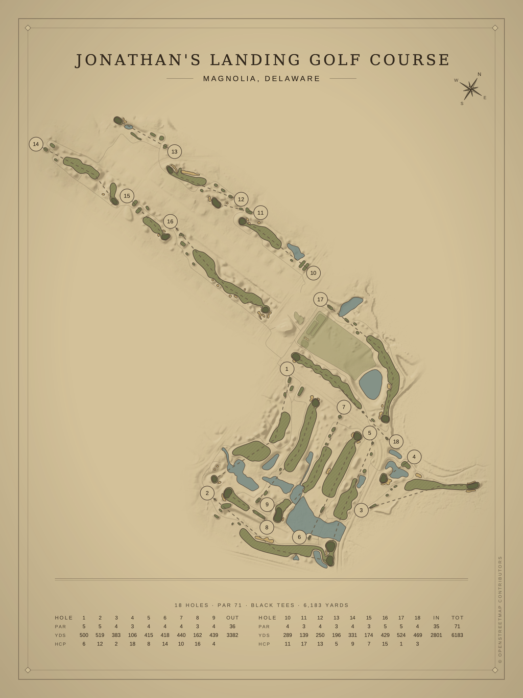 Jonathan's Landing Golf Course map poster, Vintage style, 12×16 / 18×24