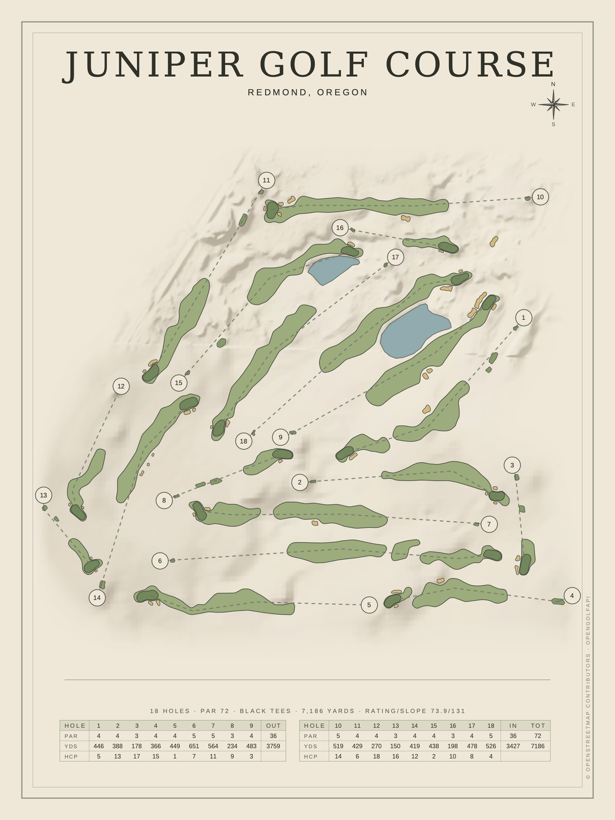 Juniper Golf Course map poster, Classic style, 12×16 / 18×24