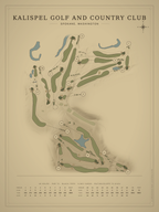 Kalispel Golf and Country Club course map poster, Vintage style, 12×16 / 18×24