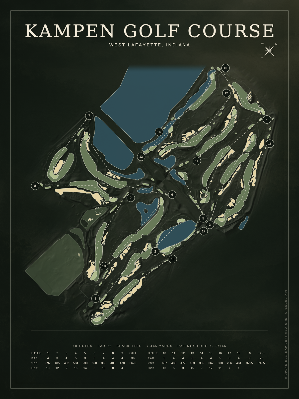 Kampen Golf Course map poster, Architectural style, 12×16 / 18×24