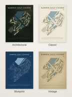 Kampen Golf Course map poster in four styles: Architectural, Classic, Blueprint and Vintage