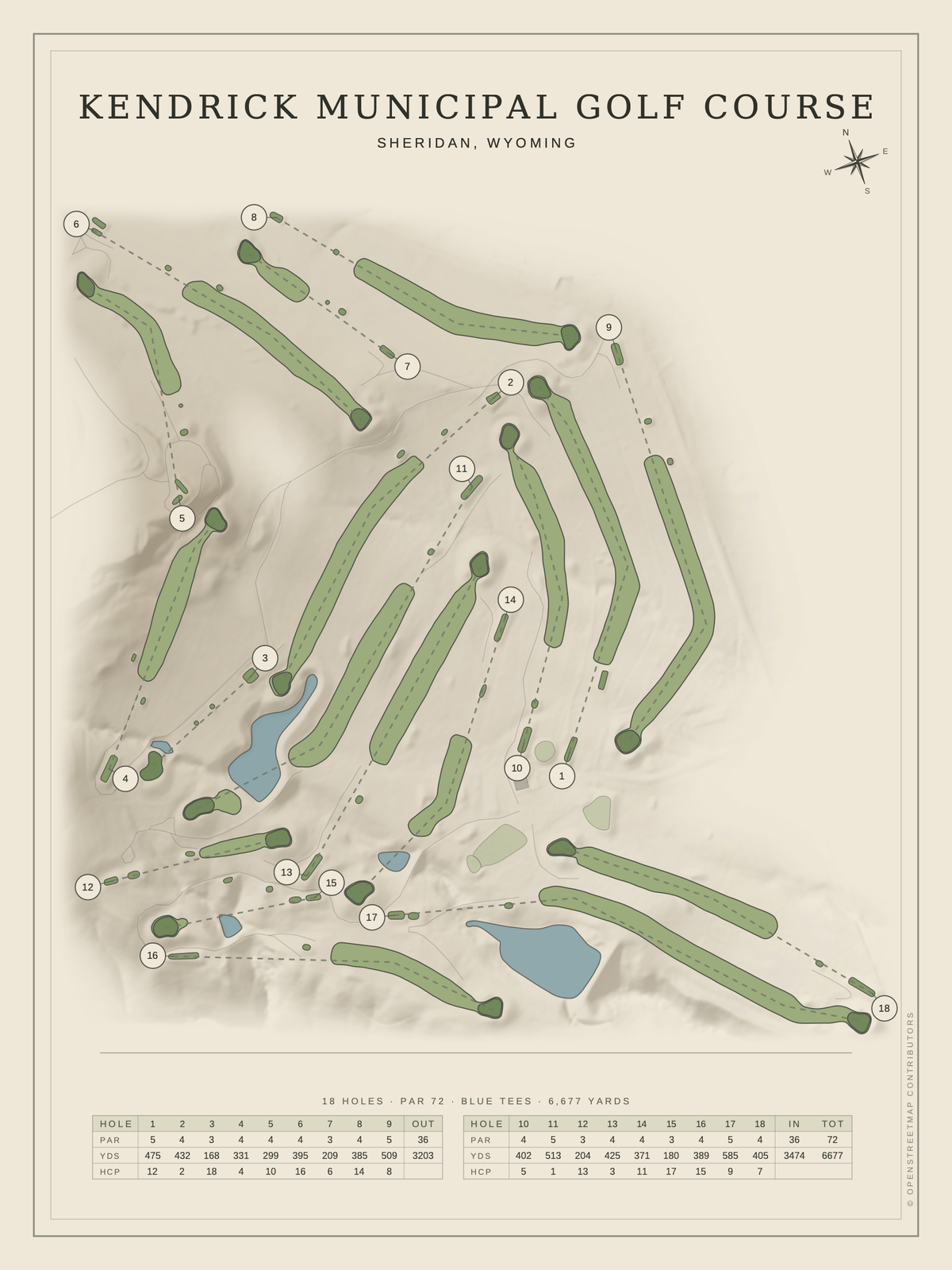 Kendrick Municipal Golf Course map poster, Classic style, 12×16 / 18×24