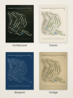 Kendrick Municipal Golf Course map poster in four styles: Architectural, Classic, Blueprint and Vintage