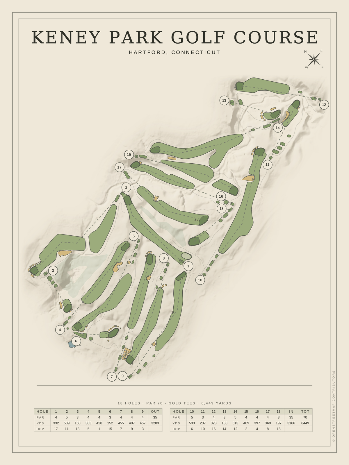 Keney Park Golf Course map poster, Classic style, 12×16 / 18×24