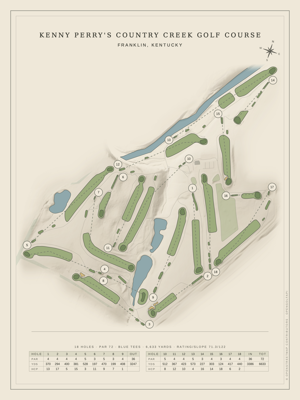 Kenny Perry's Country Creek Golf Course map poster, Classic style, 12×16 / 18×24