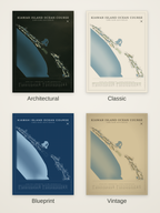 Kiawah Island Ocean Course map poster in four styles: Architectural, Classic, Blueprint and Vintage