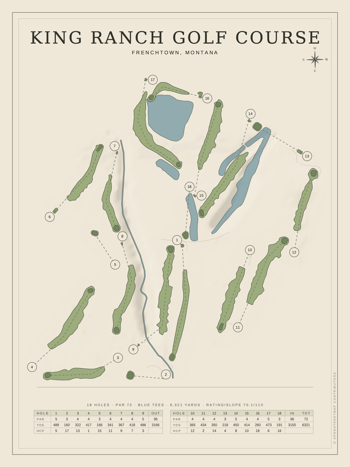 King Ranch Golf Course map poster, Classic style, 12×16 / 18×24