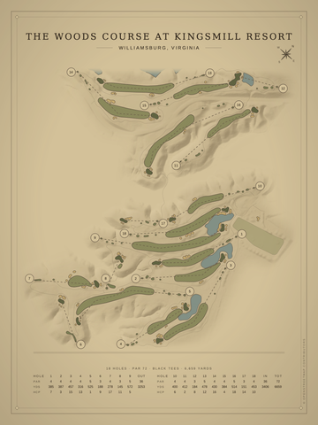 The Woods Course at Kingsmill Resort Course Map poster