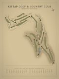 Kitsap Golf & Country Club course map poster, Vintage style, 12×16 / 18×24